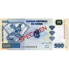 (364) Congo Dem. Rep. P96S - 500 Francs Year 2002 (SPECIMEN)